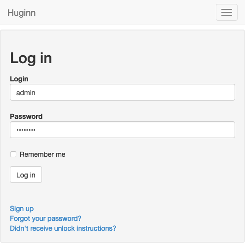 Huginn login page